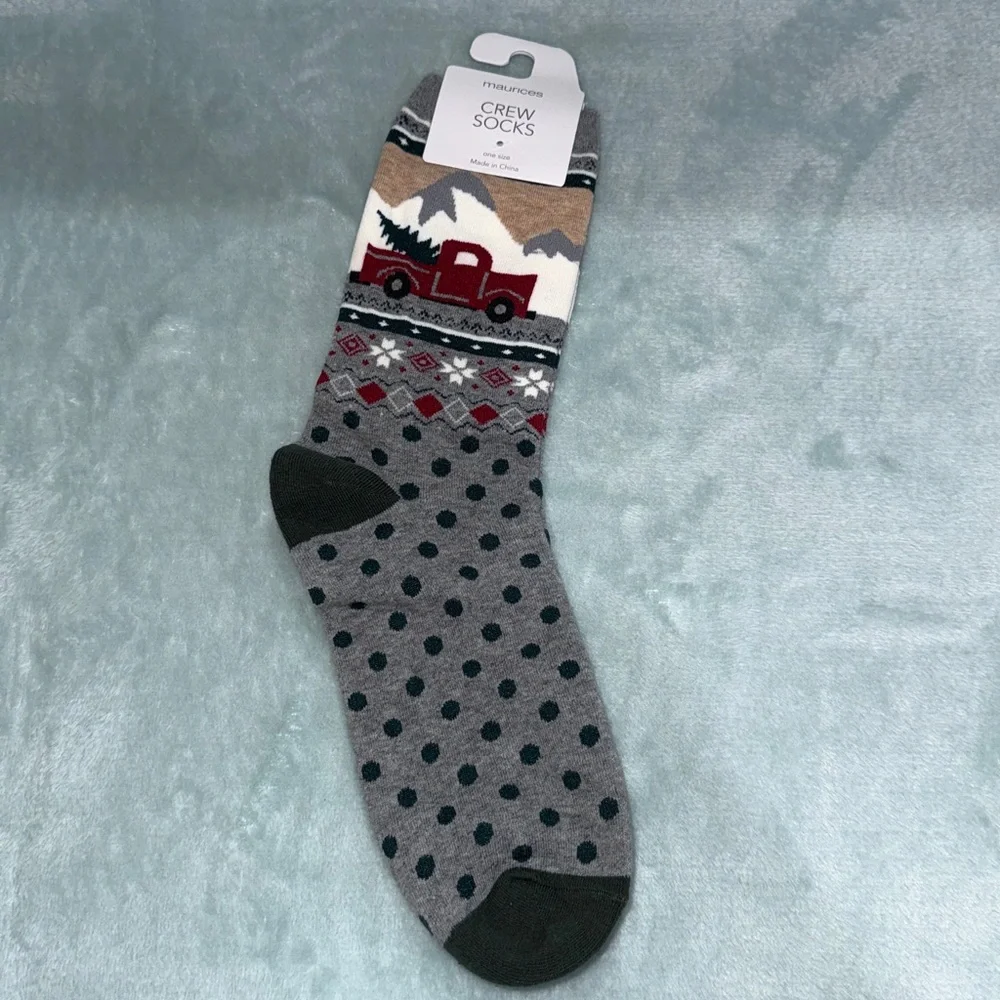 Maurices Gray and Red Patterned Crew Socks